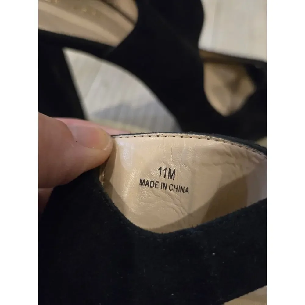 Pelle Moda Women's Black Suede Ankle Strap Heels Size 11M